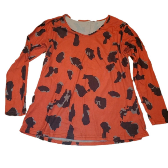 Long sleeve red-orange animal print top Large - Picture 1 of 7